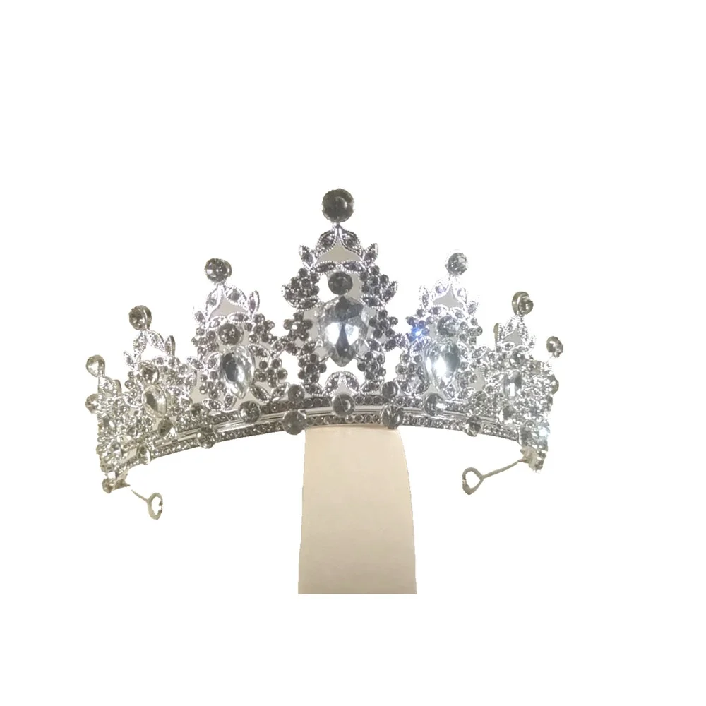 Tiara Crown Bride Party Silver Tone Rhinestone Elegant